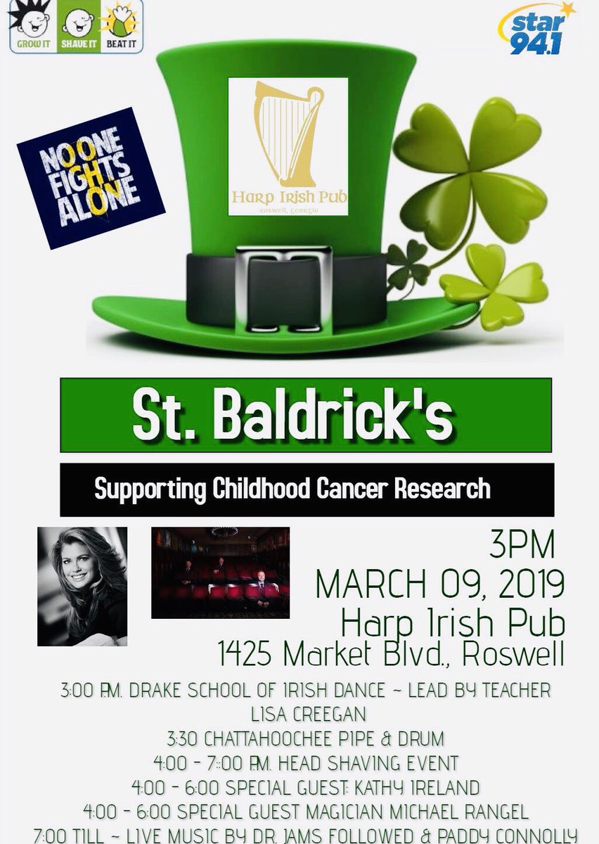 HarpRoswell's tweet photo. @harproswell, this Saturday, March 9,#stbaldricks #kathyireland #magicmrangel #star94 #curechildhoodcancer https://t.co/pN2B4oLx8V