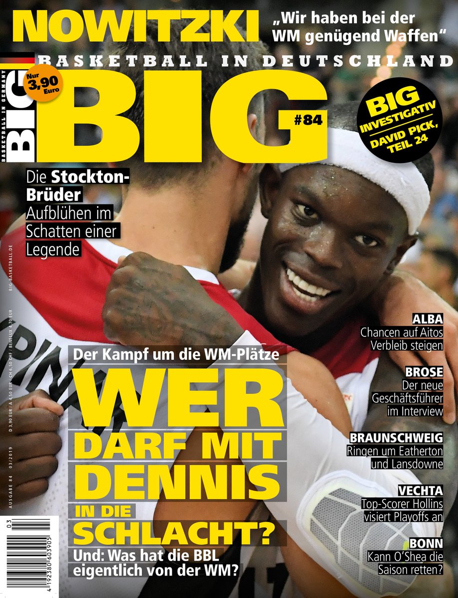 BIG_Deutschland's tweet photo. Die neue #BIG84 ab heute im Handel: Wer darf mit Dennis zur WM? @DBB_Basketball, @swish41, ALLSTAR Day 2019 @easyCreditBBL u.v.m. https://t.co/3LyA9GxTFB