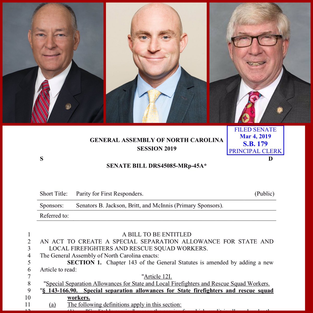 rpffa548's tweet photo. Thank you to #NCGA @MyNCSenate @SenBrentJackson @SenDannyBritt and Sen Tom McInnis for stepping up for NC firefighters with SB179.  You have nearly 10,000 firefighters who have your back. 

@pffpnc https://t.co/6YSZjvdceM