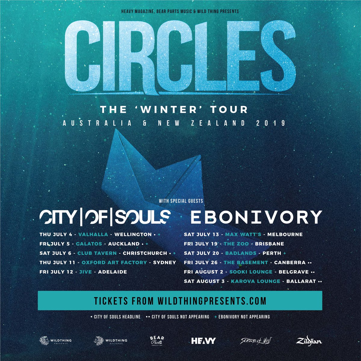 ❄️WINTER IS COMING!❄️ Melbourne Progressive alternative rock juggernaut <a href="/listentocircles/">Circles</a> head out with Auckland post-alternative powerhouse <a href="/TeamCityOfSouls/">CITY | OF | SOULS</a> &amp; Ballarat prog-punk sensation <a href="/EbonivoryBand/">Ebonivory</a> on their biggest ever headline tour this July &amp; August throughout AUS &amp; NZ!