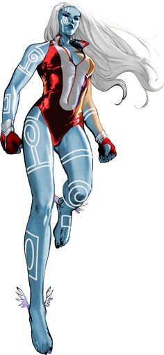 But towards the end, she had her Atlantean side of her hybrid nature accentuated, making her skin turn blue (told you I'd get to it)