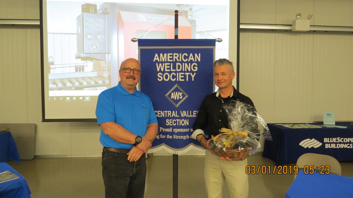 weldinged's tweet photo. Our AWS Central Valley Section had another productive meeting. Thanks to our partners at BlueScope Buildings for hosting our group and sharing their company story. We also award 35 year AWS member Kip Williamson his plaque. @COSTulare @gurminder2014 @AWSHQ https://t.co/J9DVibahZf