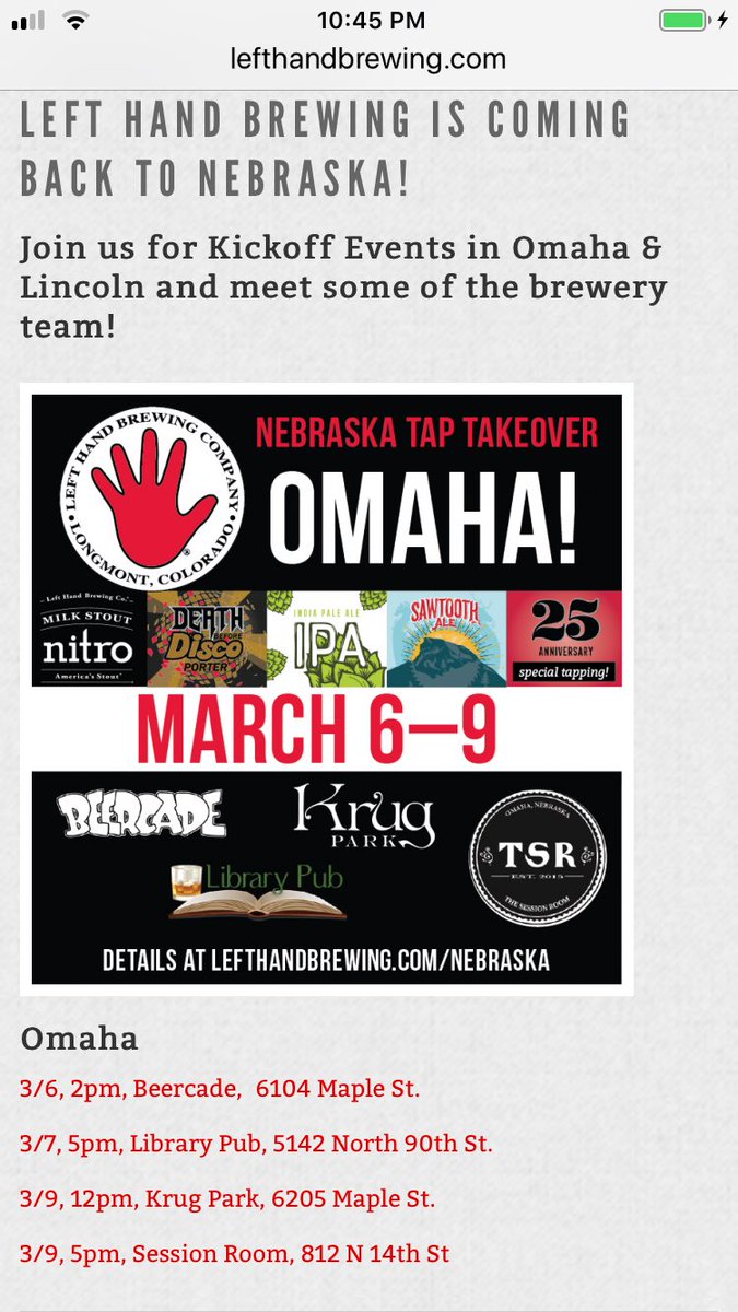 cocon53's tweet photo. @LeftHandBrewing  Thank you for bringing your beer back to Nebraska!!! I enjoyed a trip to the taproom in November for gear and beer. https://t.co/QSaS0H9o3p