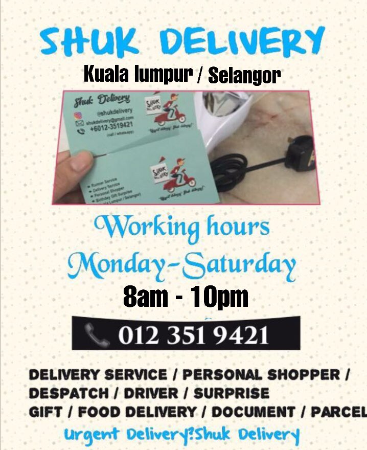 sykrahmat's tweet photo. PERLUKAN SERVICE RUNNER KL - SELANGOR ROJER YA.BARANG KECIL - BESAR ON !
SHUKDELIVERY.
๐ฑ๐ฑ๐ฑ๐ฑ๐ฑ๐ฑ
https://t.co/xoDqFqxAHm
#runnerkl #runnerselangor #trustedrunner #personalshopper #surprisedelivery #hargaadikberadik #shukdelivery https://t.co/780KNDTWBT