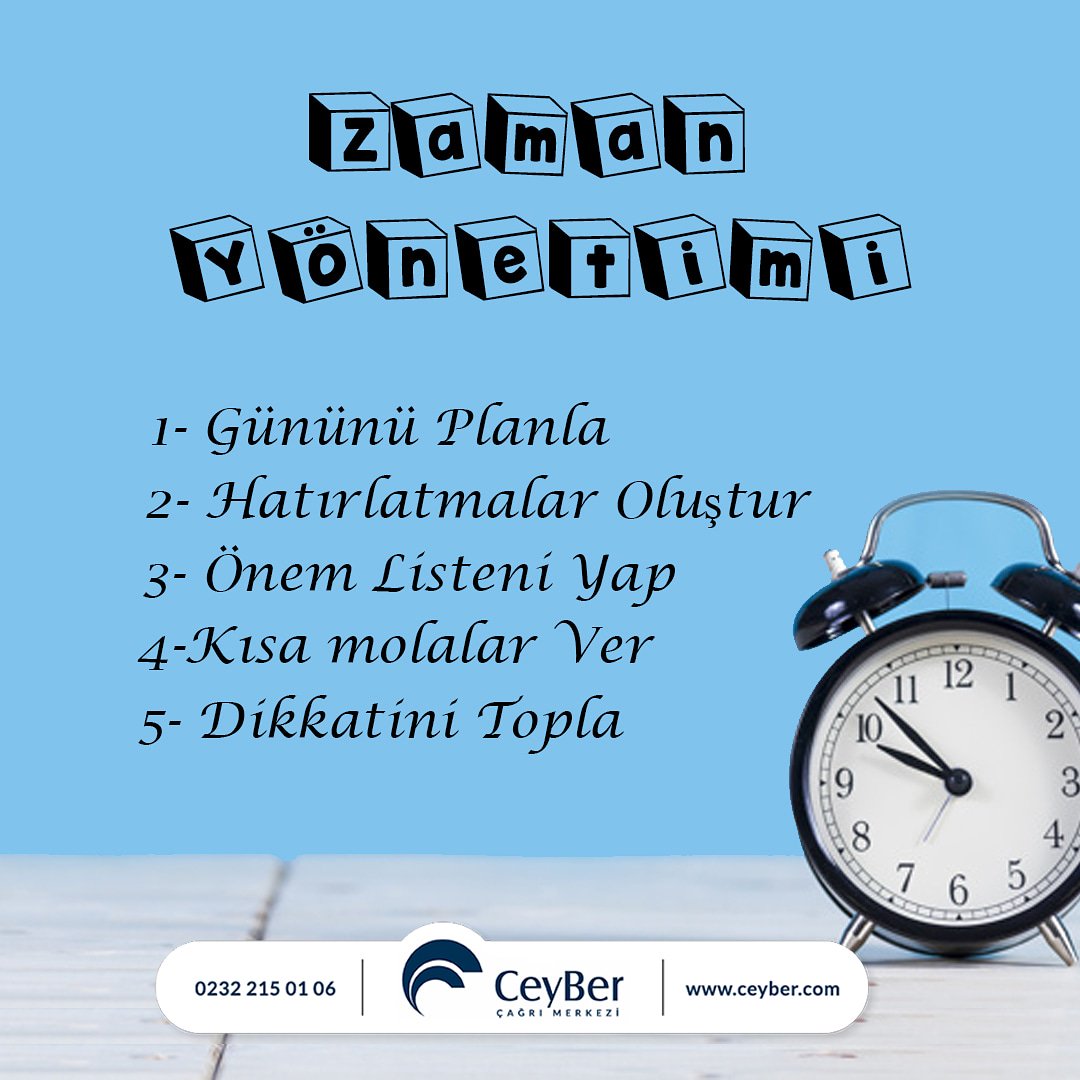 CeyberM's tweet photo. Planladığınız zaman her işi yapacak zaman vardır. Unutmayın! Gün herkese 24 saattir.
#CeyBer #zamanyönetimi #kalitelizaman #ceyberailesi #mutluçalışan #mutlumüşteri #mutluekip #takımarkadaşı #çağrıdakalite #İzmirçağrımerkezi https://t.co/jf7gIpdTEc