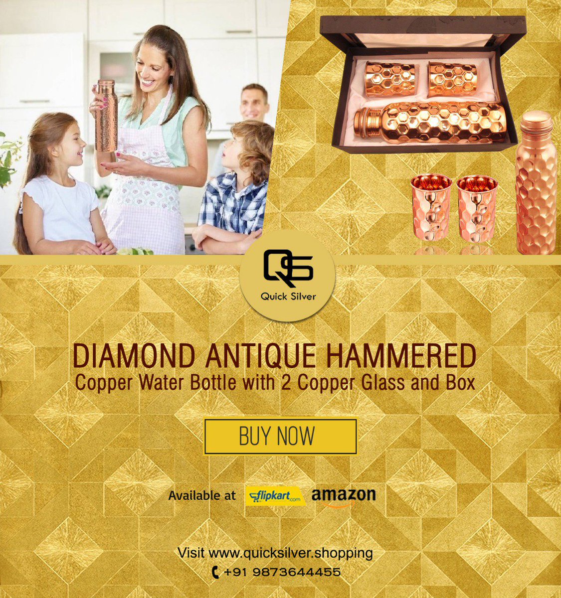 Quick_SilverInd's tweet photo. 🌟Diamond Antique Hammered🌟
👉Copper Water Bottle With 2 Copper Glass and Box
👉It comes with a leak-proof closure and is very handy
Buy Now 👉https://t.co/tAV6NcTKeC
#glassbottle #Copperbottle #Waterbottle #Quicksilver #kitchen #accessories #kitchenaccessories #homeAccessories https://t.co/lsYq7S83Fp