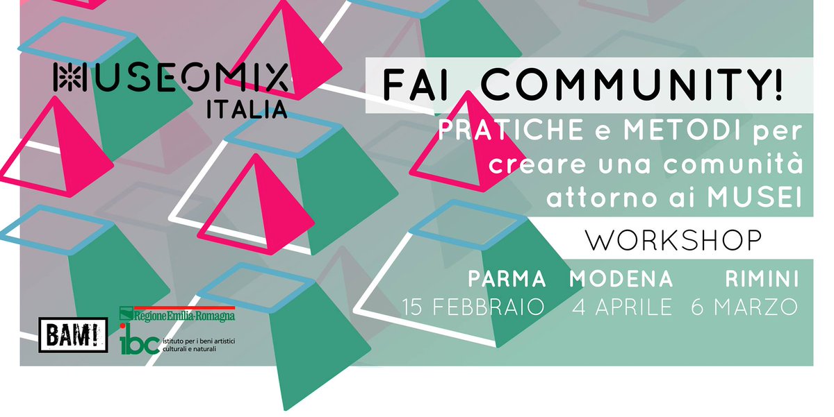 BAMstracult's tweet photo. Ultimi posti per #FaiCommunity 📢 domani al Laboratorio Aperto #Rimini il #workshop pensato per confrontarsi su pratiche e metodi per creare una comunità attorno ai #musei. Pronti a mettervi in gioco insieme allo staff di @museomixIT ? Iscrivetevi ➡ https://t.co/uZHlqhKwu1 https://t.co/YrVcMdVEt3