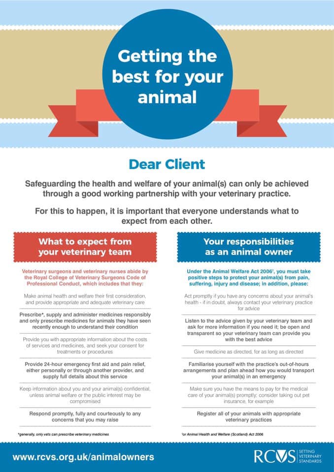 ⭐ <a href="/theRCVS/">Royal College of Veterinary Surgeons</a> - Royal College of Veterinary Surgeons have recently released this useful poster which helps to set out what you can expect from your veterinary team and your responsibilities as an animal owner 👍#Vets #responsible #RCVS