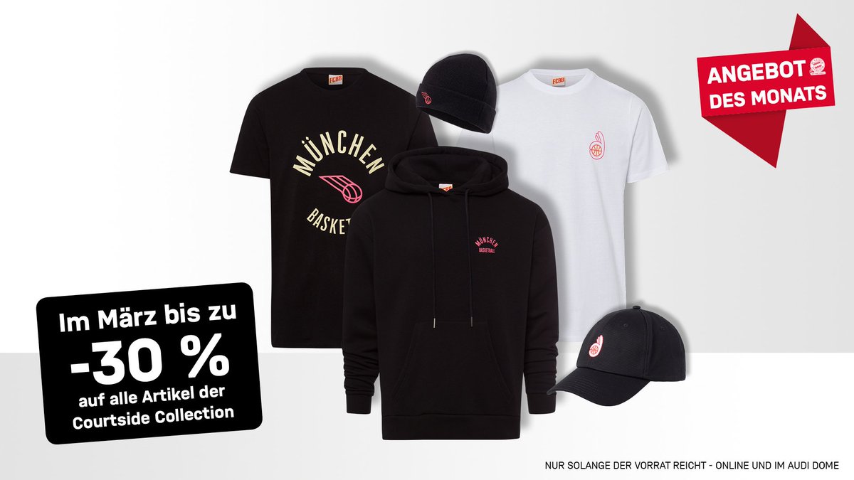 FCBBasketball's tweet photo. 🛍️ ANGEBOT DES MONATS 🛍️
Im März bis zu 30% auf die #CourtsideCollection!
💻 Online und im #AudiDome 🏟
👉 https://t.co/0R091xFOqb
#FCBB #FCBayernBasketball #AngebotDesMonats https://t.co/TnIcdBYCxV