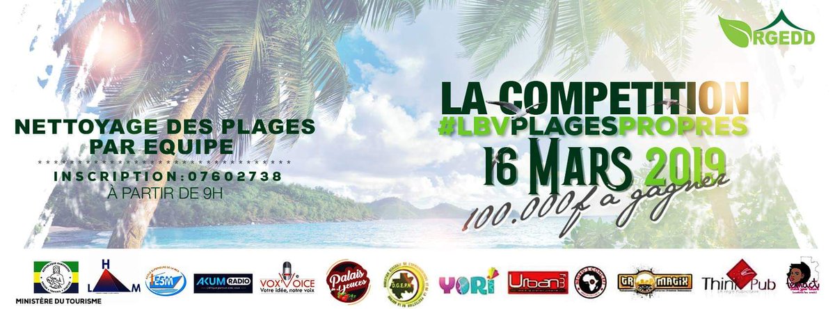 LA COMPETITION #LbvPlagesPropres 100.000 FCFA à gagner: 
vous vous constituez en équipe, vous vous inscrivez gratuitement et l'équipe qui remplira plus de sachets d'ordures remportera le premier prix. Alors venez jouer avec nous tout rendant nos plages plus belles et propres.