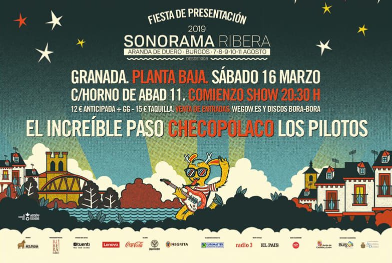 Un aperitivo del #festival <a href="/sonoramaribera/">Sonorama Ribera</a> en #Granada! Fiesta Presentación #Sonorama 2019 Sábado 16 Marzo con <a href="/ElIncreiblePaso/">El Increíble Paso</a> @checopolaco y #LosPilotos #entradas ➡️ granadaescultura.com/evento/fiesta-… <a href="/salaplantabaja/">Planta Baja</a> <a href="/Volcanmusica/">El Volcán Música</a>
