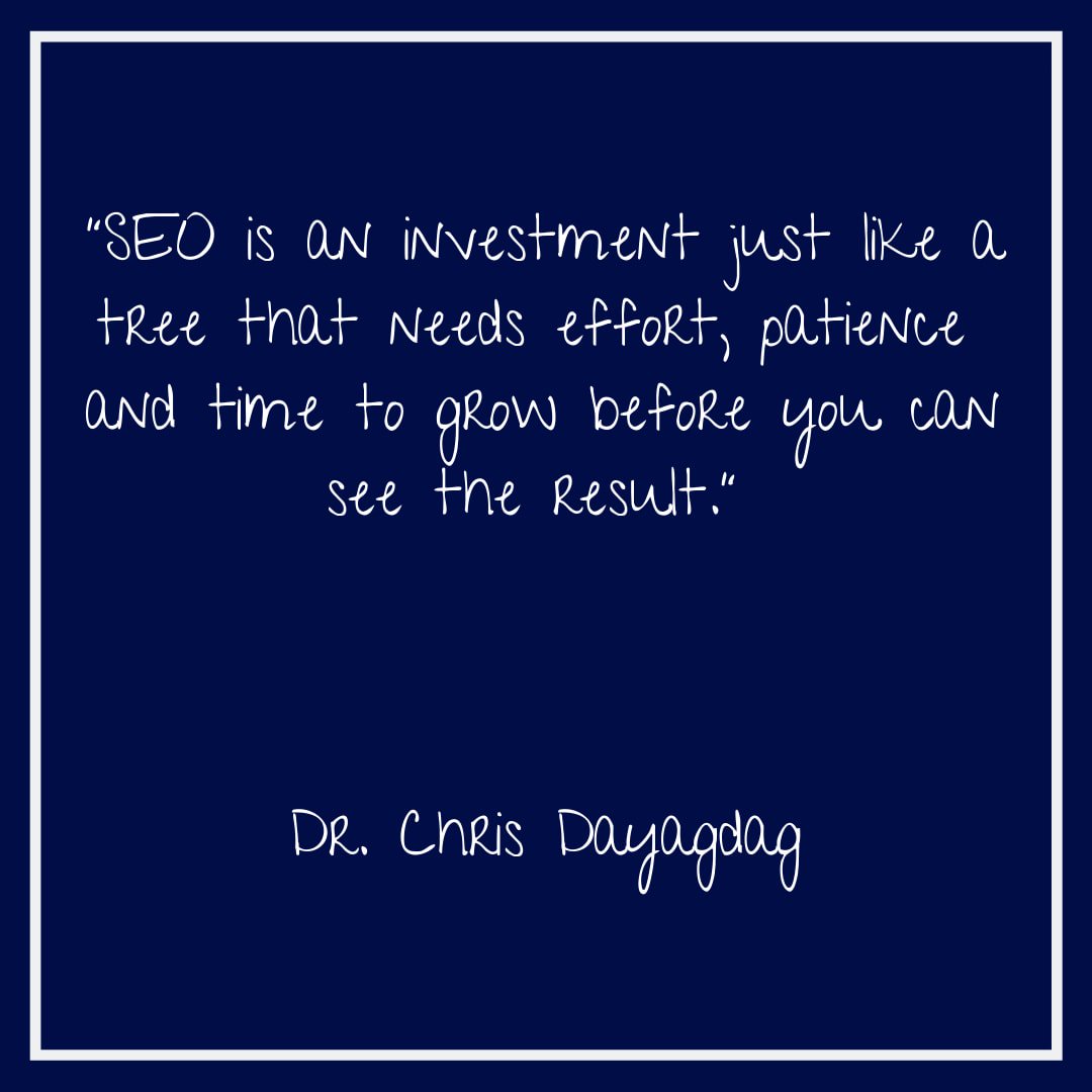 MDSMConsulting's tweet photo. “SEO is an investment just like a tree that needs effort, patience and time to grow before you can see the result.” 
― Dr. Chris Dayagdag

#php #wordpressdevelopment #wordpressplugin #wordpresswebdesign #wordpresswebsites #codeigniter https://t.co/cG0SsJBh2t