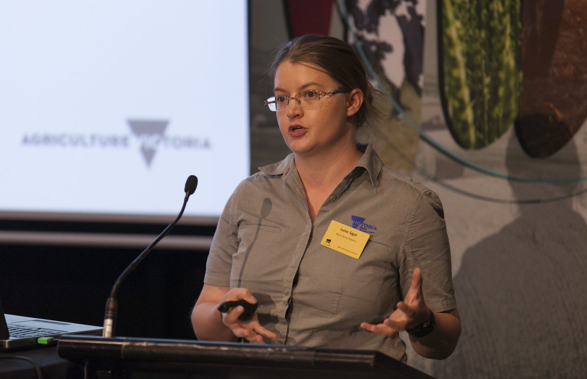 ABARES's tweet photo. @LuiseSigel of Agriculture Victoria at #ABARES Outlook 2019 providing insights on the work of #CropSafe and their endeavours in keeping Victorian growers free from exotic pests and diseases through networking. #ausag https://t.co/JmKzOWeikz