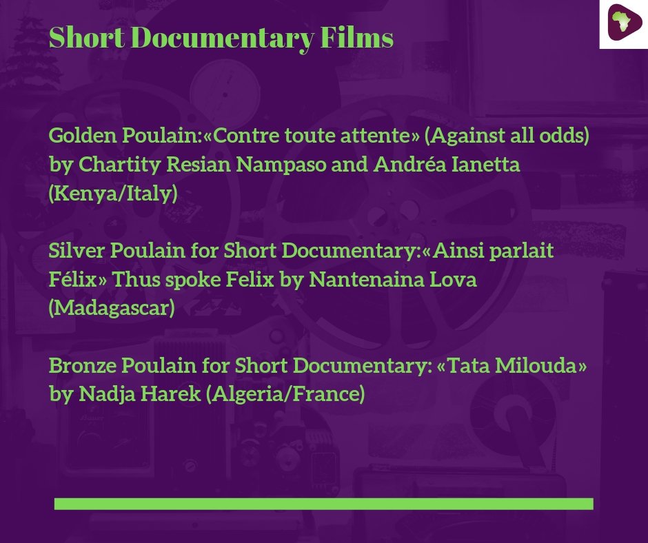 #Fespaco2019 Winners in the short documentary films category.

#AfricanFilmRising #AfricanVoicesRising