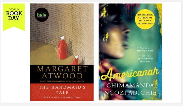 Drucie1981's tweet photo. For #worldbookday Iโm sharing two #booksthatchangedme with my students. @MargaretAtwood โs Handmaidโs Tale for making me understand feminism, though I didnโt realise it at the time, and @ChimamandaReal โs Americanah for its nuanced and unapologetic lesson in race #wayr #s21reads https://t.co/QGJfJX8YFb