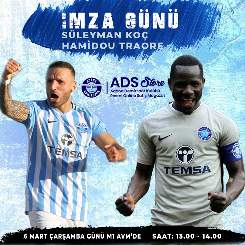 yenibey1940's tweet photo. Hamidou Traore ve Süleyman Koç imza gününde 6 Mart Çarşamba günü sizlerle buluşuyor.
@AdanaDemirStore
#AdsStore
#lisanslıürünalkulübünedestekol
📣 İmza Günü
✍🏻 Hamidou Traore🆚 Süleyman Koç
📍 M1 AVM - ADS Store
🗓 06.03.2019
⏰ 13.00-14.00 https://t.co/nsYiSGGOM2