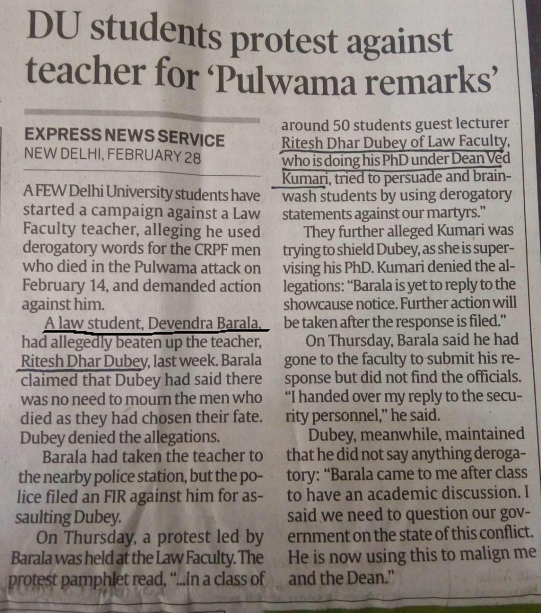 DevendraBarala's tweet photo. #PulwamaAttack
#RemoveTraitorsFromDU
You (Ritesh Dhar Dubey) can make any statement in media, but Truth will prevail & it is not me who is fighting with u and ur gang of #UrbanNaxals but whole eve section of Law Centre1 & all responsible citizens of India are there to support us. https://t.co/mYNi5J7r4h