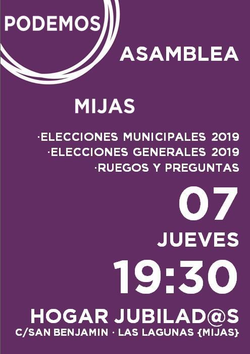 AhoraMijas's tweet photo. 📢 Este jueves, día 7, estamos de asamblea y te queremos decir que es para hablar de Mijas. ¡Te lo vas a perder! Que sepas que estás invitado a asistir y a participar estés inscrito o no en Podemos. Si eres de Mijas debes creer con el corazón en un futuro mejor para #Mijas. https://t.co/ofI8KGv3NB