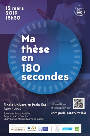 MT180FR's tweet photo. ⏱ Dans une semaine les doctorant.e.s #MT180 de l'@UnivParisEst vous donnent rendez-vous pour leur finale le 12 mars dès 15h30 ! Venez assister à la finale et votez pour votre présentation préférée !
https://t.co/UOee6FtPz9 https://t.co/kMfXEH5ciV