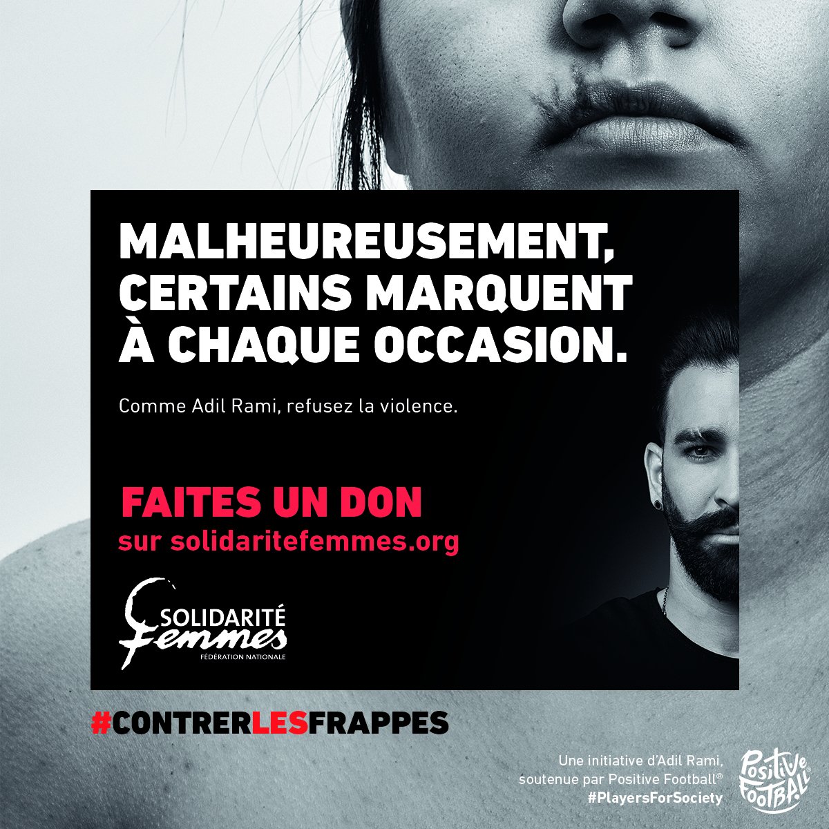 Players4society's tweet photo. Chaque année, le 3919 recense 13 000 enfants co-victimes des violences faites aux femmes.
Comme Adil Rami, refusez la violence et soutenez l'action de @SolidariteFemme : https://t.co/gwH2BYCy58.
#ContrerLesFrappes #PlayersForSociety https://t.co/3iYX3t6qiM