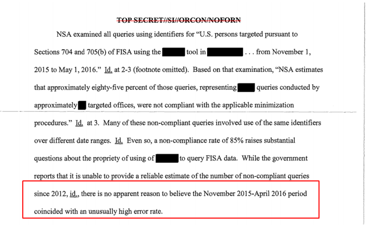 127) Indeed. Not just Agencies. We know that lower-tier CONTRACTORS were also able to access this juicy data between NOVEMBER-APRIL at an “unusually high” rate.  https://assets.documentcloud.org/documents/3718776/2016-Cert-FISC-Memo-Opin-Order-Apr-2017-1.pdf