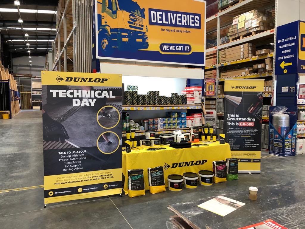 DunlopAdhesives's tweet photo. We’re @SelcoBW in #Basildon for a trade day with technical demonstrations, giveaways, deals on the day and more!!! #tiling https://t.co/E0icyZqePO