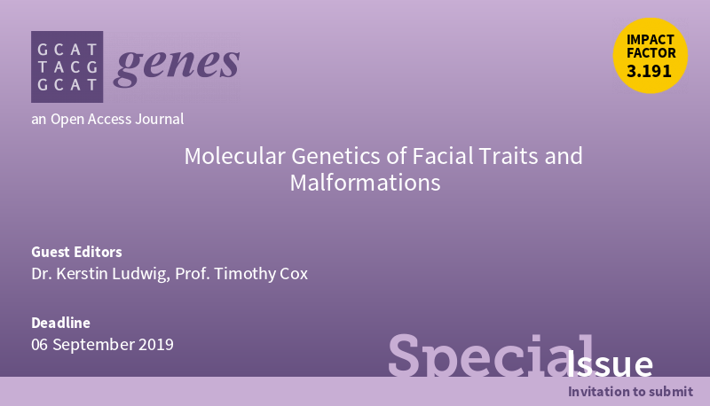 Genes_MDPI's tweet photo. Prof. Timothy Cox (@UMKansasCity) and Dr. Kerstin Ludwig (@UniBonn) are editing a special issue on Molecular Genetics of Facial Traits and Malformations in @Genes_MDPI
Find more info here: https://t.co/WNKZwNj2fQ
#MolecularGenetics #Malformations #GeneticVariability https://t.co/kP41szBq8L