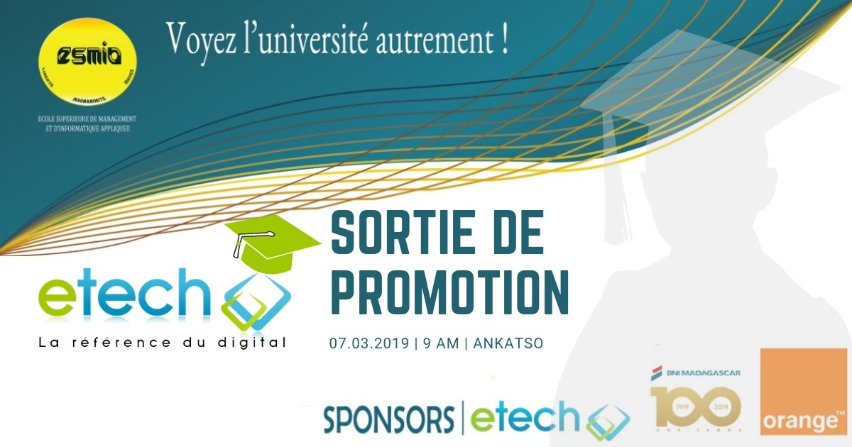 eTech_officiel's tweet photo. [Relations Ecoles-Entreprises] 🤝Sortie de promotion Licence - Master de l’#ESMIA 👨🏼‍🎓👩🏽‍🎓
 ✅ #eTech sponsor, une collaboration pérenne entre l’ESMIA et eTech pour préparer un meilleur avenir professionnel pour les #jeunesdiplômés #malgaches. #eTech10ans #partenariat #université https://t.co/hPkYdmvDy3