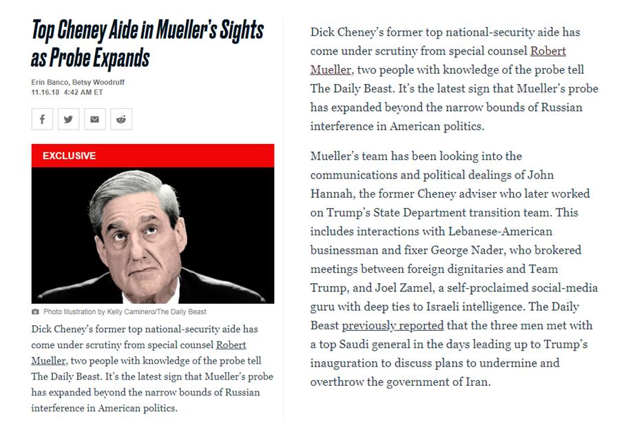 133) John Hannah, Cheney’s NSC Advisor and senior advisor to Arcanum, who Sater was moonlighting for in 2015, is also Talking to Mueller, in 2019. How will Trump ever recover from this?  https://www.thedailybeast.com/top-cheney-aide-in-muellers-sights-as-probe-expands https://arcanumglobal.com/team_members/john-hannah/?pdf-template