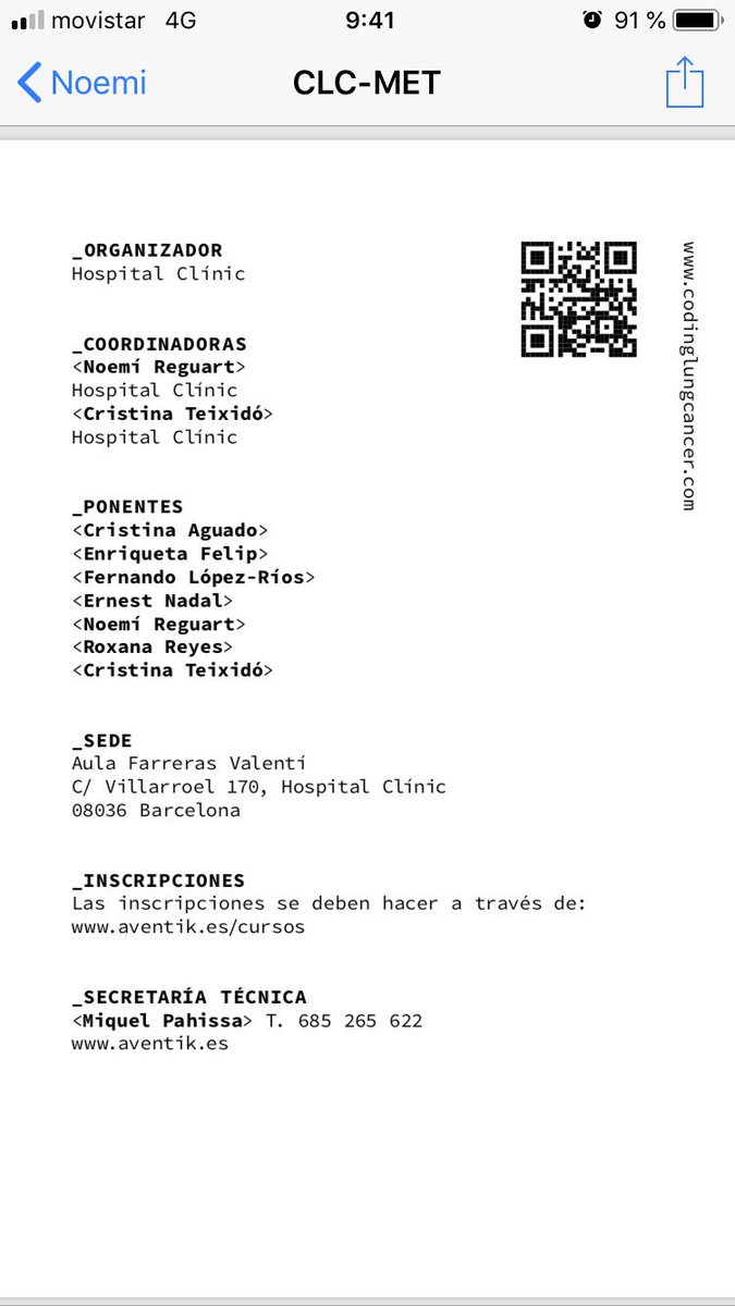 teixido_c's tweet image. Join us @hospitalclinic the 27th of March at the Coding Lung Cancer 1st Series #codinglungcancer : this time MET is going to be the protagonist. Great faculty invited!! @NReguart @NadalErnest @Rm_Reyesc @EnriquetaFelip. Inscriptions ✍️aventik.es/cursos