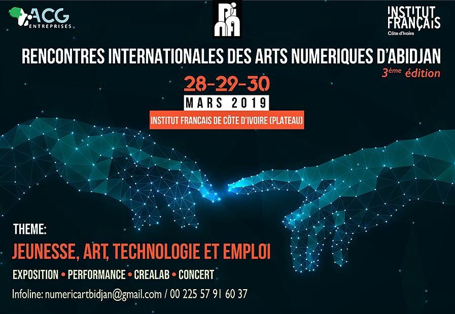 Jacobleu1's tweet photo. RIANA 2019
Les Rencontres Internationales des Arts Numériques d'Abidjan, se tiennent du 28 au 30 Mars 2019, à l'Institut français au Plateau et dans la Commune de Yopougon. Merci de vous joindre à nous !

@RadioCanadaInfo @lemondefr @hightechcampus @ActuIAFr @artsnews https://t.co/5C6O5wG44a