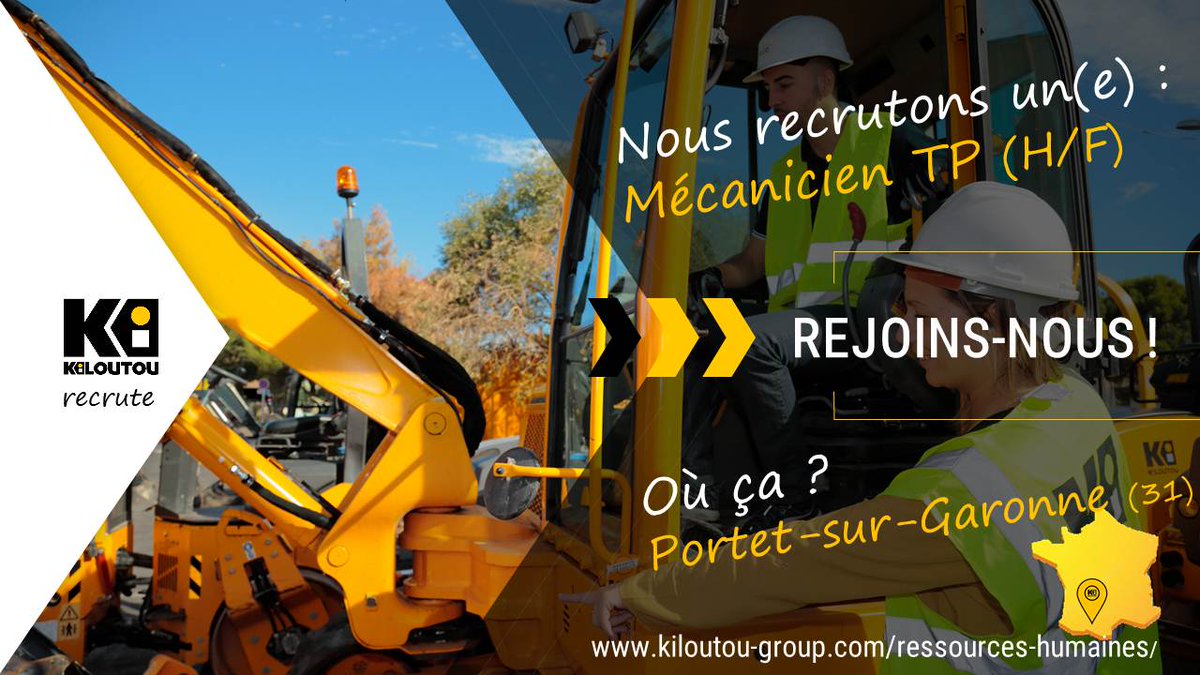 FranceHd's tweet photo. [ @kiloutou recrute : Mécanicien TP]
Nous recrutons pour notre agence de Portet-sur-Garonne (Toulouse) un(e) #mecanicien #TP (H/F) 🛠
Rejoignez-nous ! Retrouvez l'annonce ici : https://t.co/oPPc5GhcNA 
#recrute #job #MetierPassion #pelleteuse #Toulouse #Occitanie #CDI https://t.co/EKtyyzGxgV
