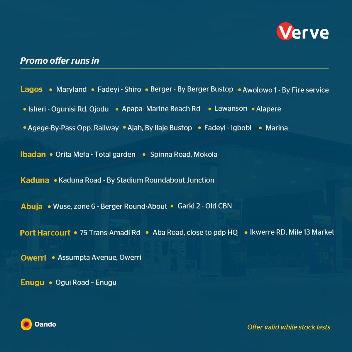 VerveCard's tweet photo. Have you asked your bank for a Verve card? The #FreeFuelFriday continues till March 22nd. Visit any selected Oando filling station with your Verve Card to get your share of the #FREEFUELFRIDAY. Promo runs on Fridays only (6am-8pm) #vervebychoice #wechooseverve https://t.co/9iLc6BWJ5S