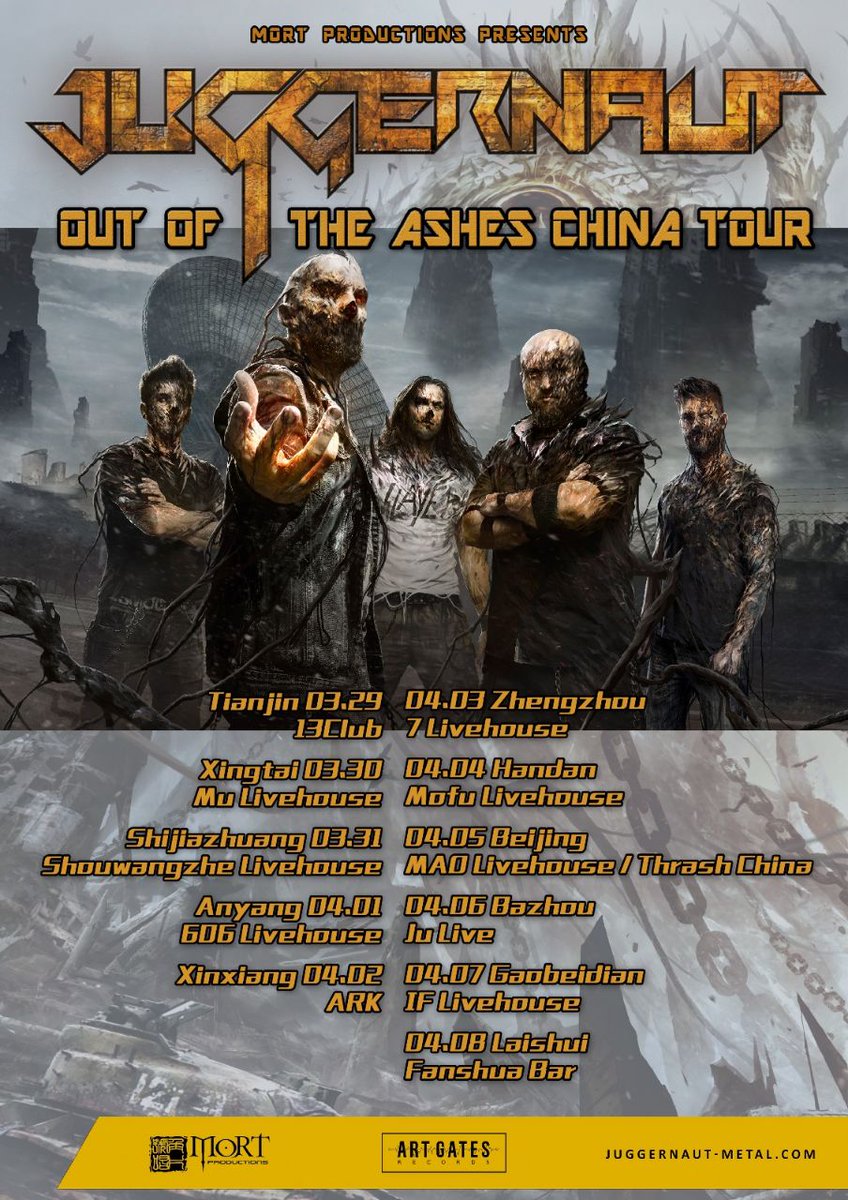 JuggernautMetal's tweet photo. We have the great pleasure to announce our next international healinning tour!. We will visit People's Republic of China with MORT PRODUCTIONS CHINA 号角 唱片 to perform 11 gigs, including our participation in the Thrash China Festival 2019. #metal #ThisIsJuggernaut https://t.co/k7MLW1ctIa
