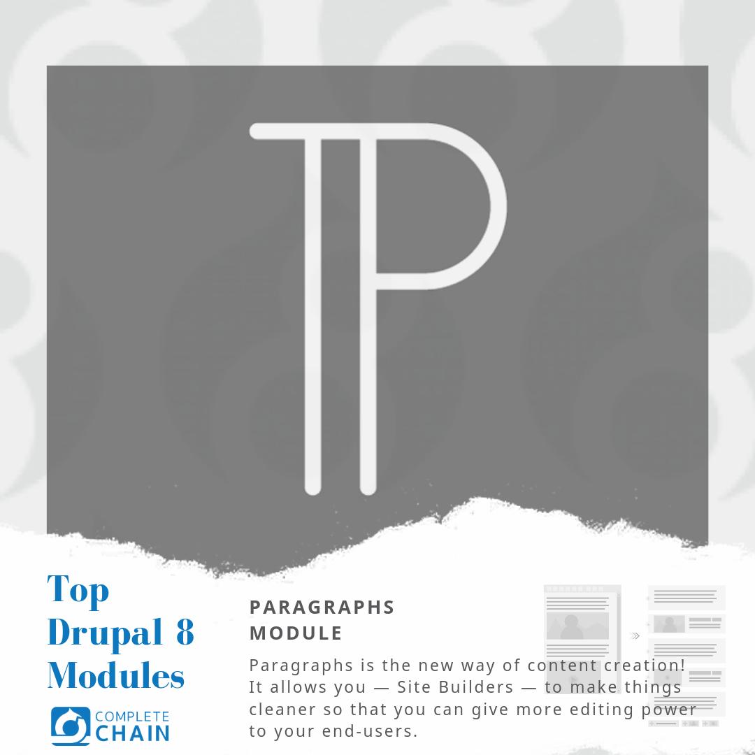 CompleteChain's tweet image. Introducing Top Drupal 8 Modules Series!
#Paragraphs is the new way of content creation! It allows you — Site Builders — to make things cleaner so that you can give more editing power to your end-users. read more - bit.ly/2IRWMhC
#DrupalModule #Drupal8 #Drupal #Module