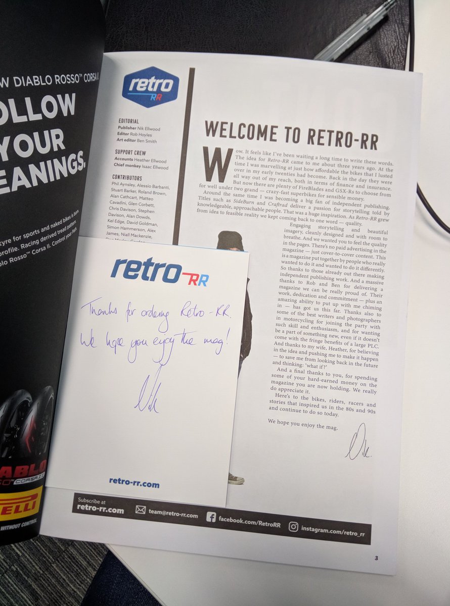 From one writer to another, this is a seriously great production. Design is quality, printing is quality, articles are meaty, and the photos are devine. They've even included a thank you note, very classy. #thinkbike #twowheelsbetter <a href="/rr_retro/">Retro-RR magazine</a>