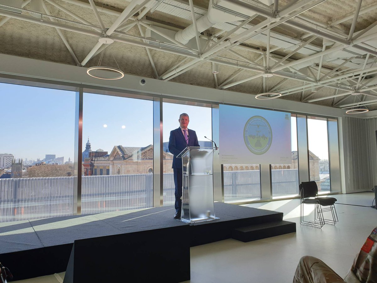 DefenceHQ's tweet photo. The Autonomous Warrior Exploitation Conference is opened by Defence Minister Stuart Andrew @sciencemuseum #ArmyInnovation #TransformingDefence https://t.co/1Lznk0fOKP