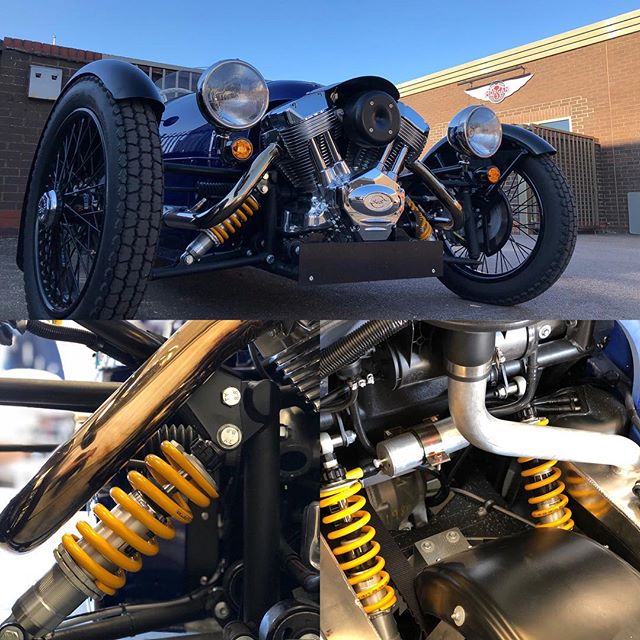Refining the Morgan M3W Ohlins kit last week with krazyhorse5 + the_morgan_dealer. Thanks for booking the weather too!! ☀️. . . .  #morganm3w #bgmotorsport #ohlins #ohlinsracing #m3w #morgan #morganthreewheeler