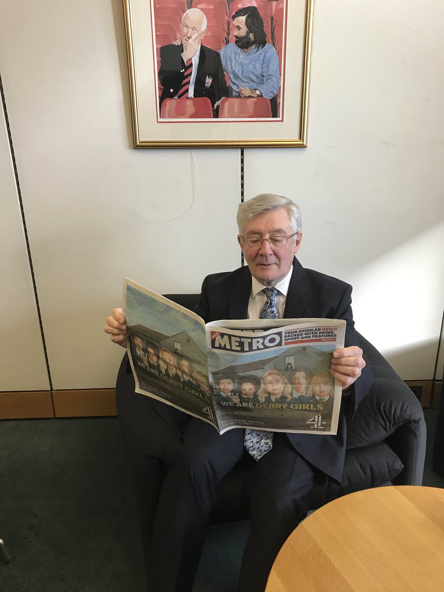 TonyLloydMP's tweet photo. Taking a break fro preparing for today’s NI Budget in the House of Commons to read the paper and find out when the new series of Derry Girls is on tonight! #DerryGirls #Parliament #NIBudget https://t.co/iQLvYaCjri