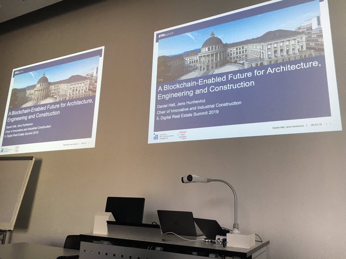 DanielHall__'s tweet photo. Jens Hunhevicz and I just presented “a blockchain-enabled future for architecture, engineering and construction” at the digital real estate summit #DREsummit 2019 @DREsummit. Great presentation by Jens! https://t.co/jrSPFGIoIh