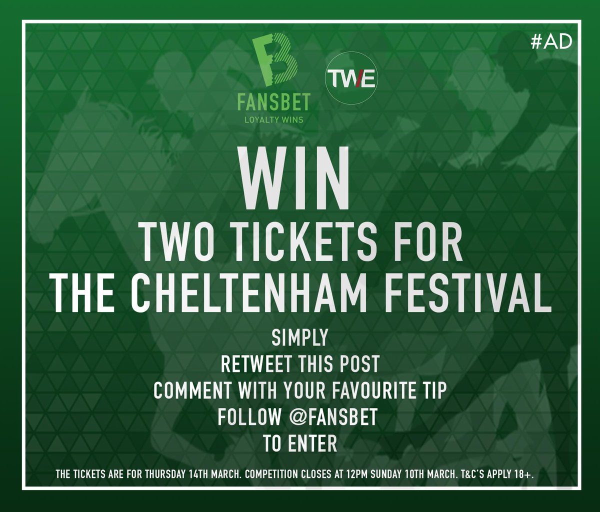 TWEnclosure's tweet photo. ⚠️ GIVEAWAY INCOMING ⚠️

🏇🏽 WHO WANTS TO WIN TWO TICKETS TO CHELTENHAM NEXT THURSDAY?! 🏇🏽

🔁 RT this post
🗣 Comment in with your favourite tip for Cheltenham
🏇🏽 Follow @FansBet

T&amp;C's apply - https://t.co/YHgOGUBYr8 

18+ https://t.co/cnwJtP7Gm8