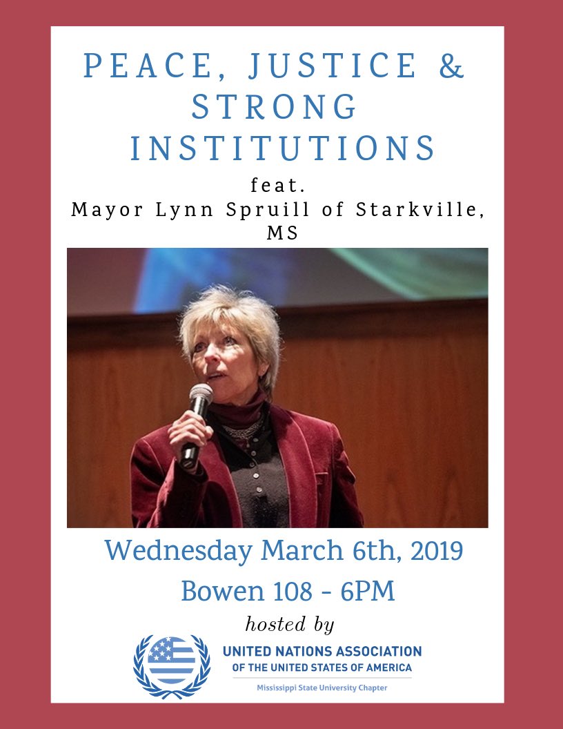 TOMORROW NIGHT. Everyone is welcome, not just UNA. Mayor Lynn Spruill will discuss how these things are relevant to Starkville &amp; our local #msstate community.