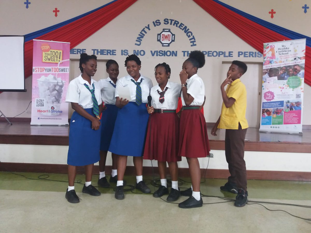 HealthCaribbean's tweet image. Several schools came together to develop jingles using terms such as #betterhealth #NCDs #lessjunk #morewater #healthyschools #movemore #water #beatNCDs #lesssalt #lesssugar #lessfats