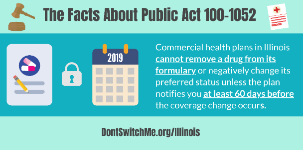 KeepMyRx's tweet photo. A new law in #Illinois prohibits commercial health plans from removing drugs from the formulary midyear UNLESS the plan notifies patients at least 60 days in advance. Learn more about this law here: https://t.co/BtYWfHCnL2. #DontSwitchMe #ILgov https://t.co/deg8vBBTuG