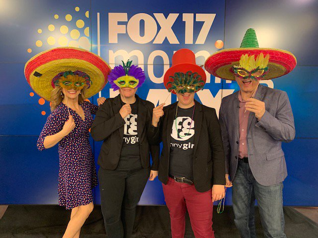 Happy #FatTuesday from us and <a href="/WeRFunnyGirls/">We Are Funny Girls</a>! <a href="/LeighAnnTowne/">Leigh Ann Towne</a> <a href="/ToddChance/">Todd Chance</a> #mardigras #masks #festive #funnygirlsandoneboy