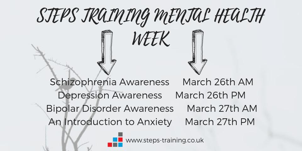 📢 Mental Health Week! 📢

Between March 25th – 27th, we are running a series of full and half-day open courses focused on specific mental health conditions.

Read more about each of them here👇🏽

#MentalHealth #Bipolar #Schizophrenia #PersonalityDisorder

steps-training.co.uk/mental-health-…