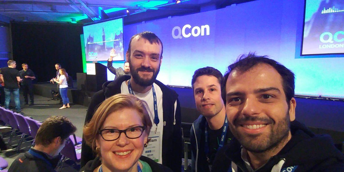 Our team having a great time at <a href="/qconlondon/">QCon London Software Development Conference</a> today! If you are at QCon, don't forget to check out the track <a href="/techiewatt/">Nicki Watt</a> is hosting tomorrow 'Architecture for Failure' qconlondon.com/london2019/tra… #qconlondon #aws #serverless #cloudnative #microservices #gcp