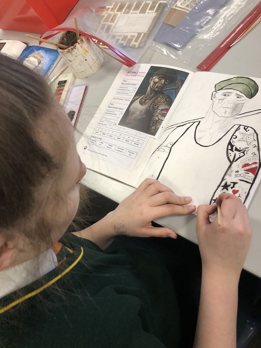 Bl.10 spreagtha ag Ealaín Terry Bradley - ag cothú cúlraí agus ag péinteáil i stíl s’aige 
Yr10 inspired by Terry Bradley’s artwork, painting and creating backgrounds