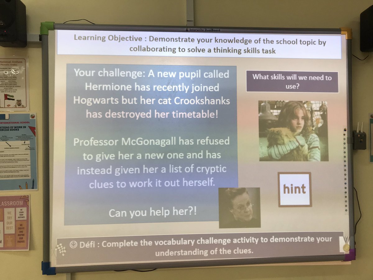 MissCauserMFL's tweet image. Students were completely engaged in our thinking skills task as part of #HISInnovationweek on Wednesday. Not a single hint card was used! #independentlearners #languagedetectives #mfltwitterati #everyonecontributes #HISDubai