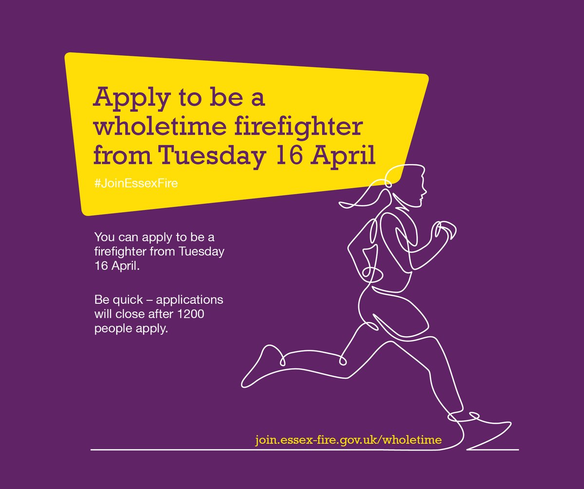 Have you heard the news? We'll be taking applications for wholetime firefighters from Tuesday 16 April. Find all the information you need on our microsite: goo.gl/WUkzdH  #JoinEssexFire <a href="/EssexPFCC/">EssexPFCC</a> <a href="/ECFRS/">Essex Fire Service</a>